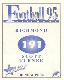 1995 Select AFL Stickers #191 Scott Turner Back